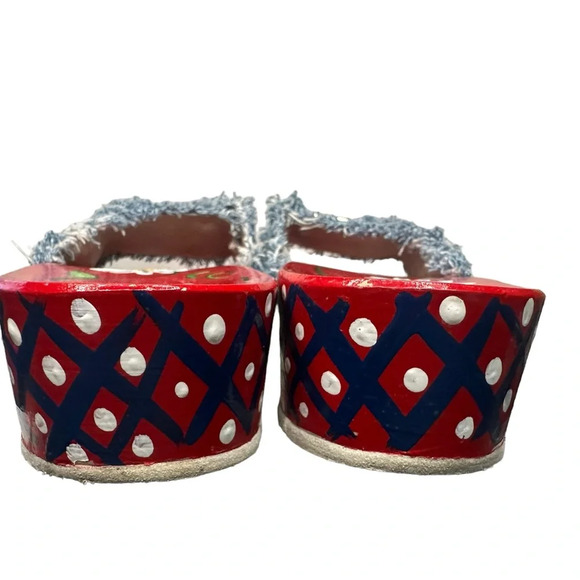 RARE Dr. Scholl’s Handpainted Mallys Denim Wooden Sole Slip-in Sandals - Picture 4 of 8